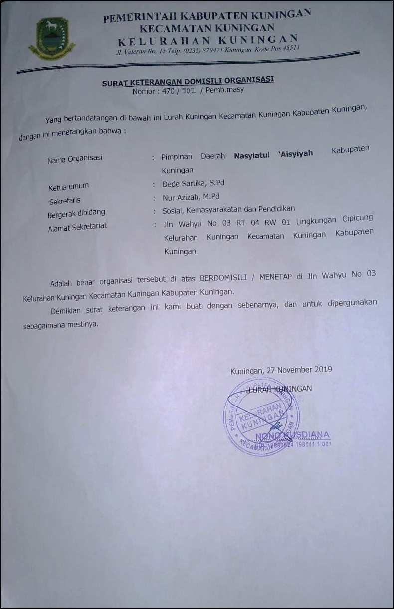 Contoh Surat Keterangan Kepemilikan Sekretariat Muhammadiyah