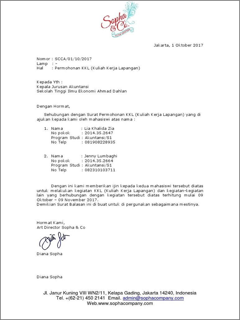 Contoh Surat Keterangan Kkl