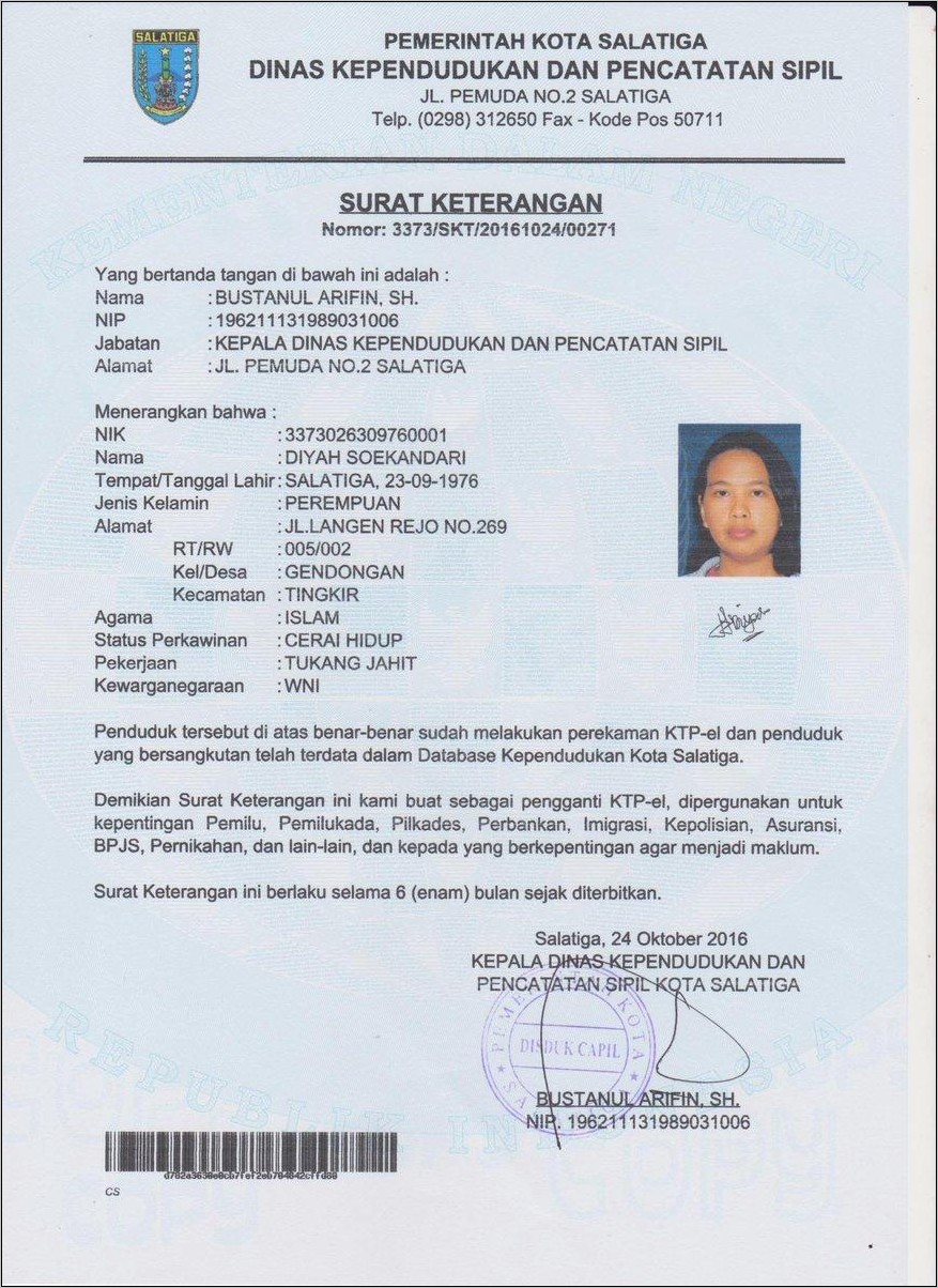 Contoh Surat Keterangan Ktp