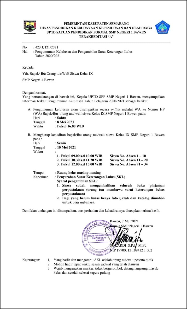 Contoh Surat Keterangan Lulus Kelas 12