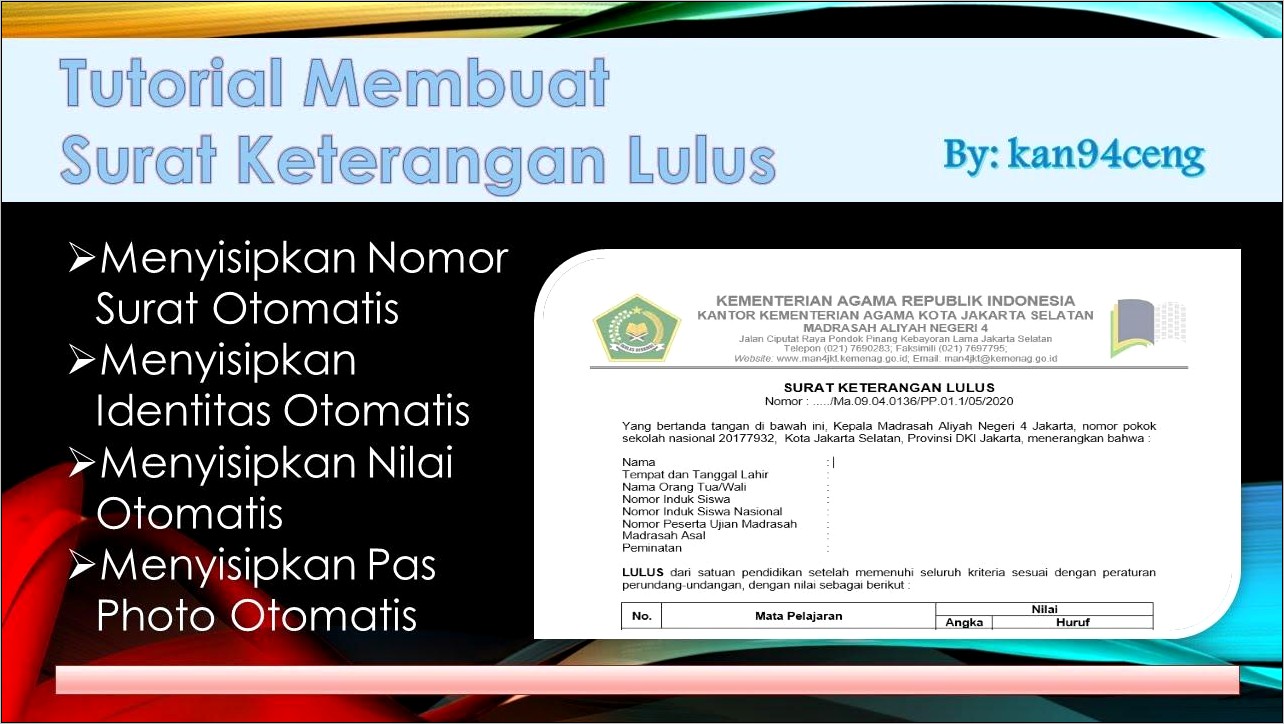 Contoh Surat Keterangan Lulus Madrasah