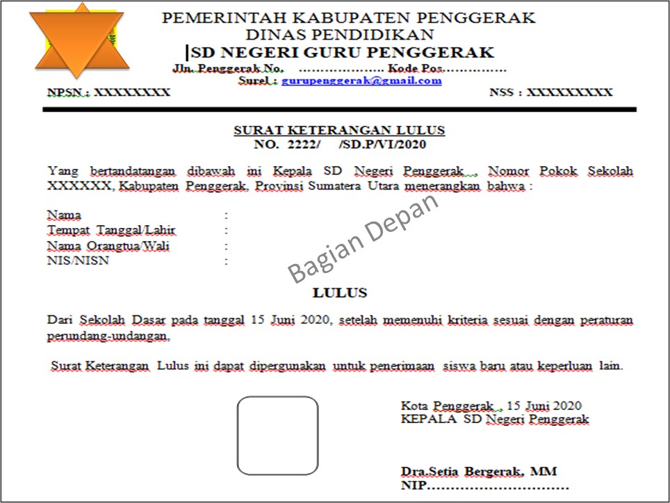 Contoh Surat Keterangan Lulus Mi Doc