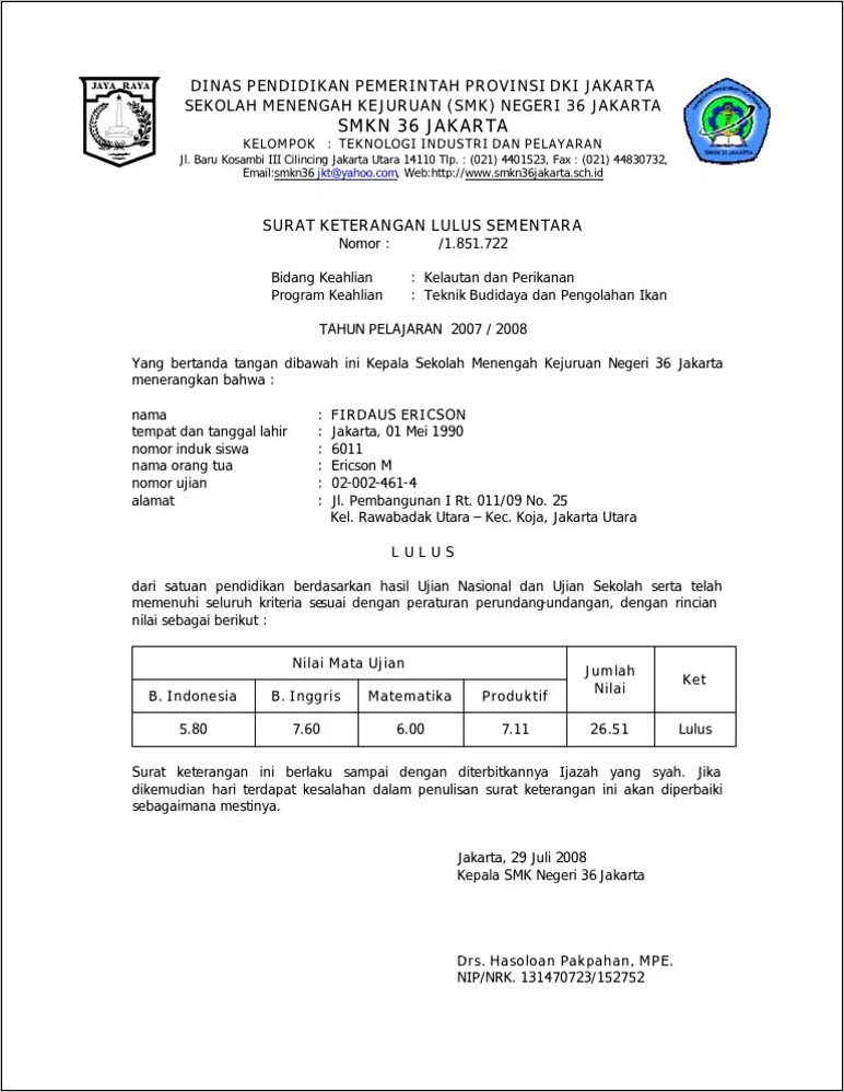 Contoh Surat Keterangan Lulus Skl Surat Keterangan Desain Contoh