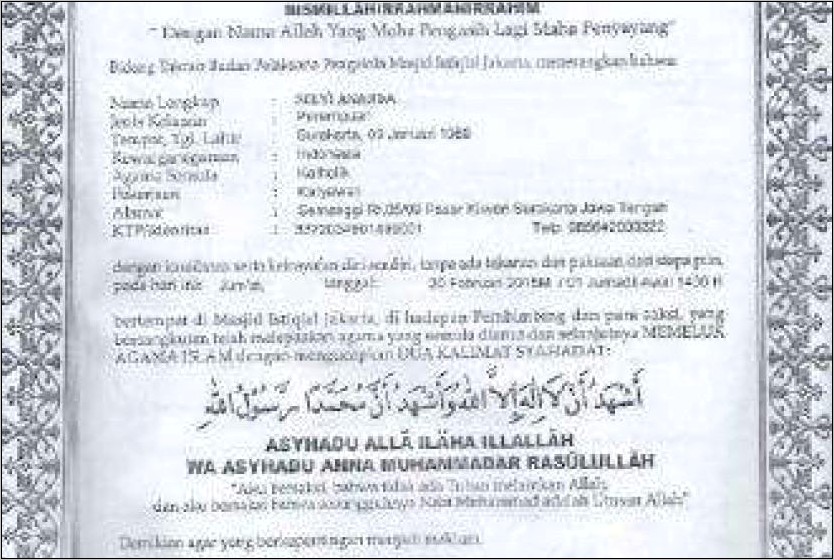 Contoh Surat Keterangan Masuk Islam