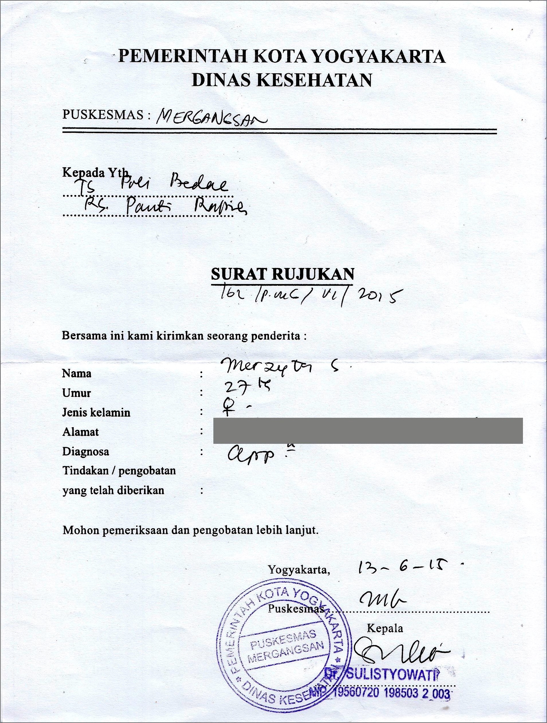 Contoh Surat Keterangan Melakukan Tindakan Diagnostik