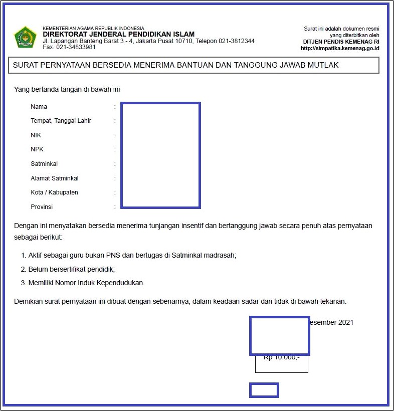 Contoh Surat Keterangan Menerima Insentif