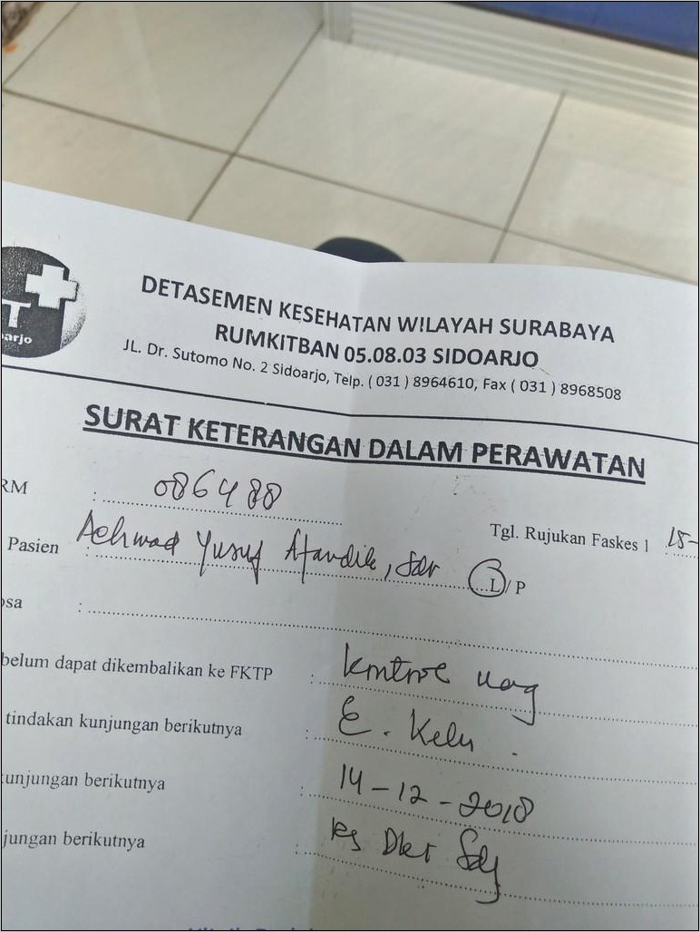 Contoh Surat Keterangan Operasi Dari Dokter
