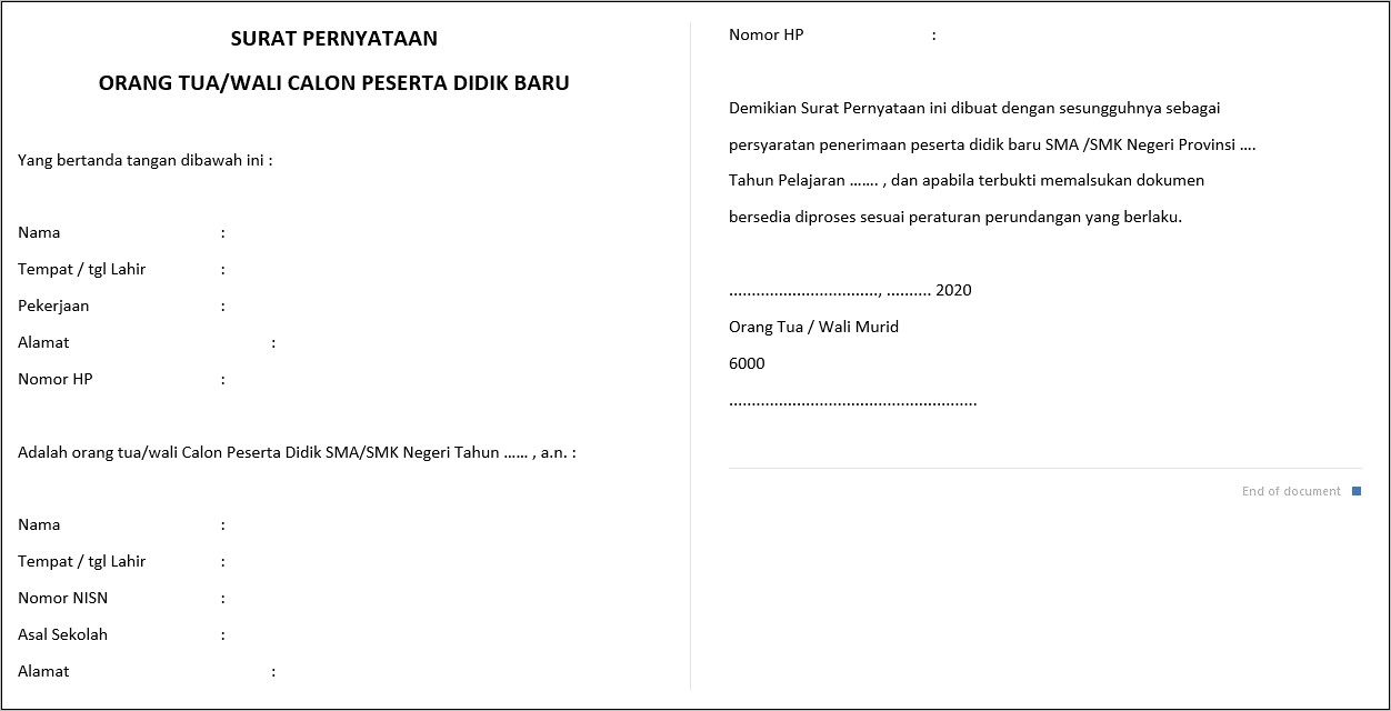 Contoh Surat Keterangan Orang Tua Menikah