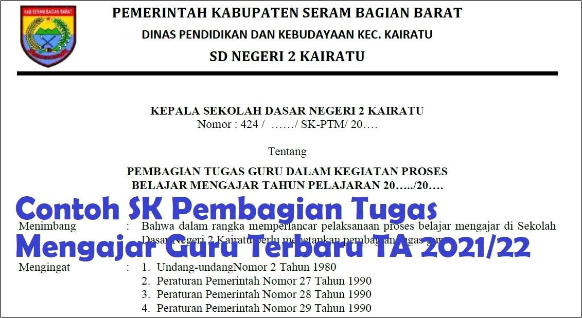 Contoh Surat Keterangan Pembagian Jam