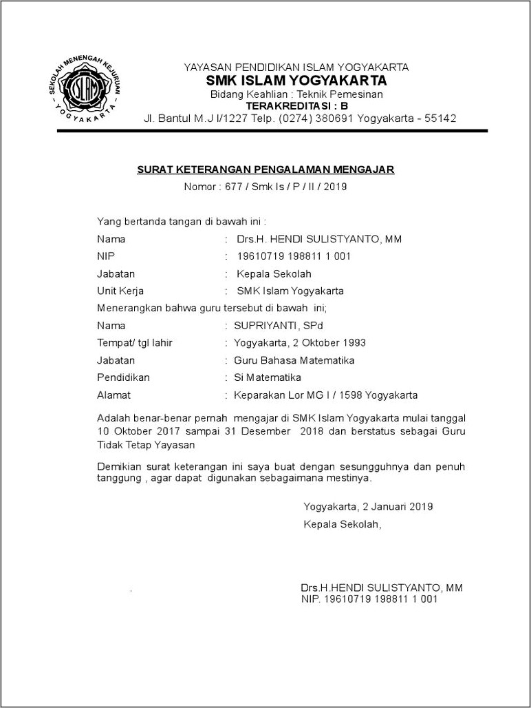 Contoh Surat Keterangan Pengajar Paud Di Yogyakarta