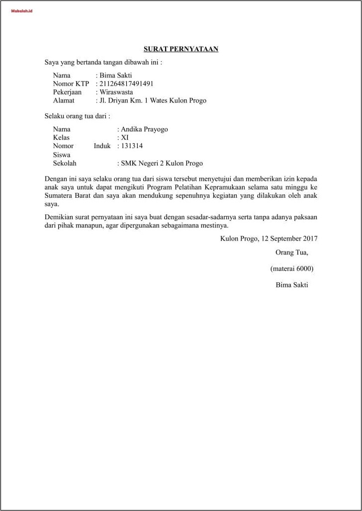 Contoh Surat Keterangan Penghasilan Untuk Kpr