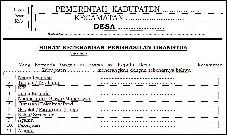 Contoh Surat Keterangan Penghasilan Wiraswasta Dari Kelurahan