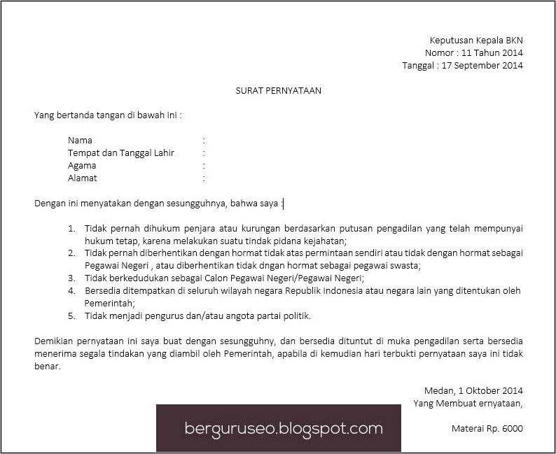 Contoh Surat Keterangan Penguat Sinyal