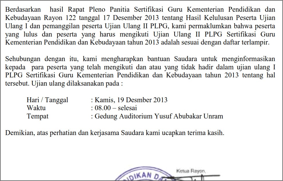 Contoh Surat Keterangan Pengumuman Kelulusan