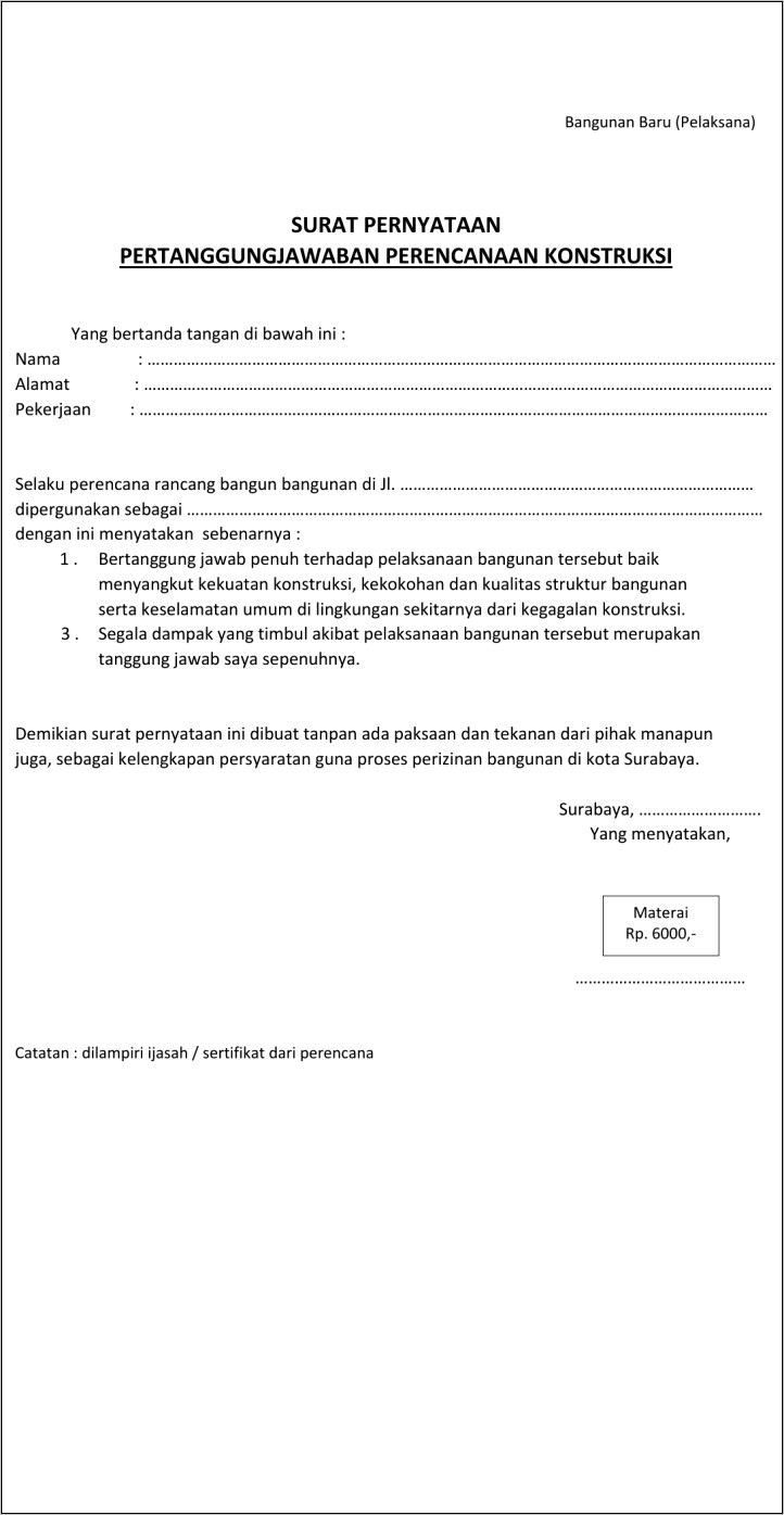 Contoh Surat Keterangan Perjanjian