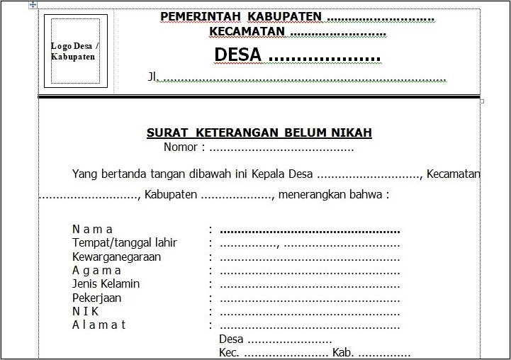 Contoh Surat Keterangan Pernah Menikah