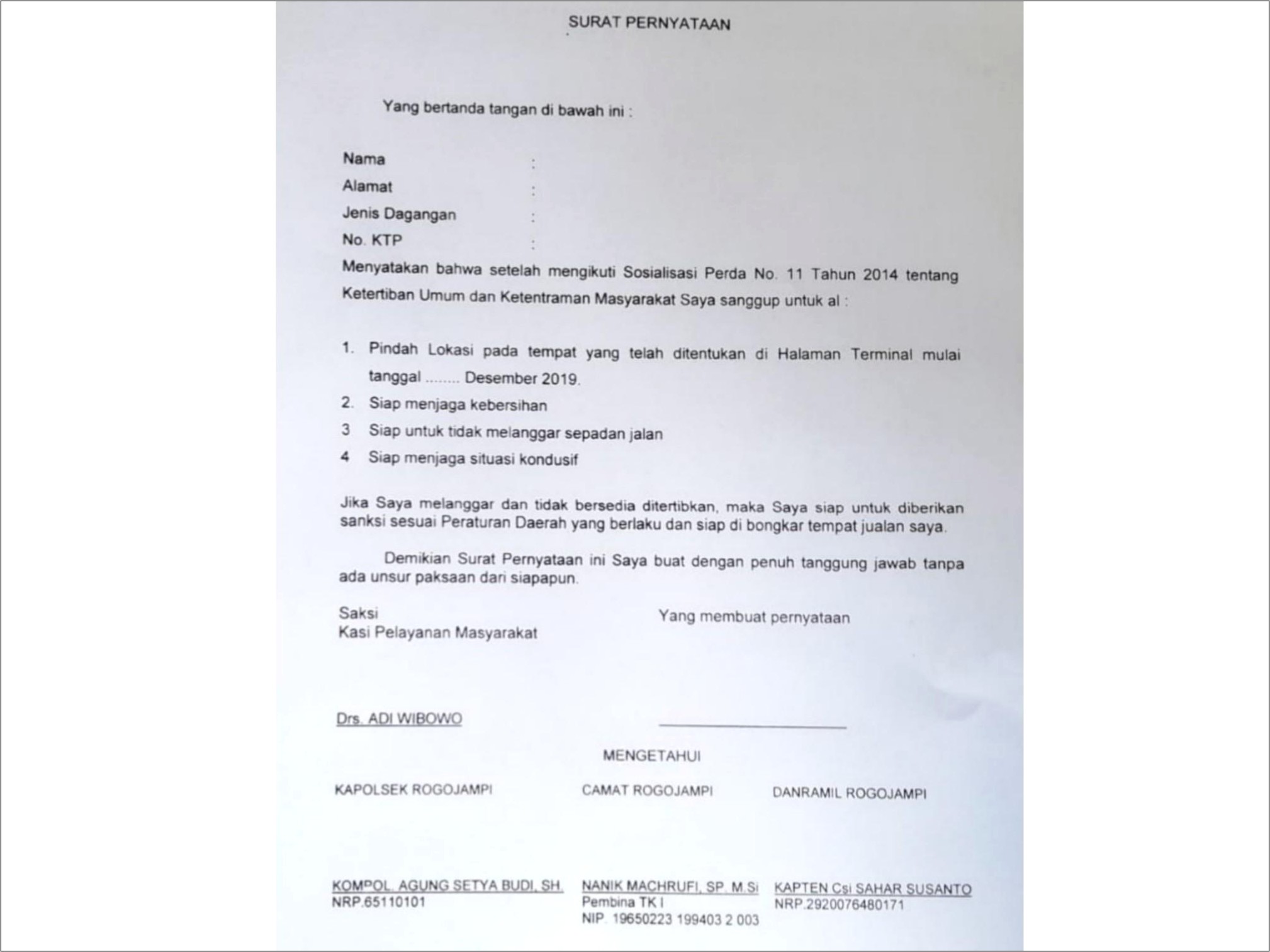Contoh Surat Keterangan Pindah Kelurahan Tamanbaru Banyuwangi