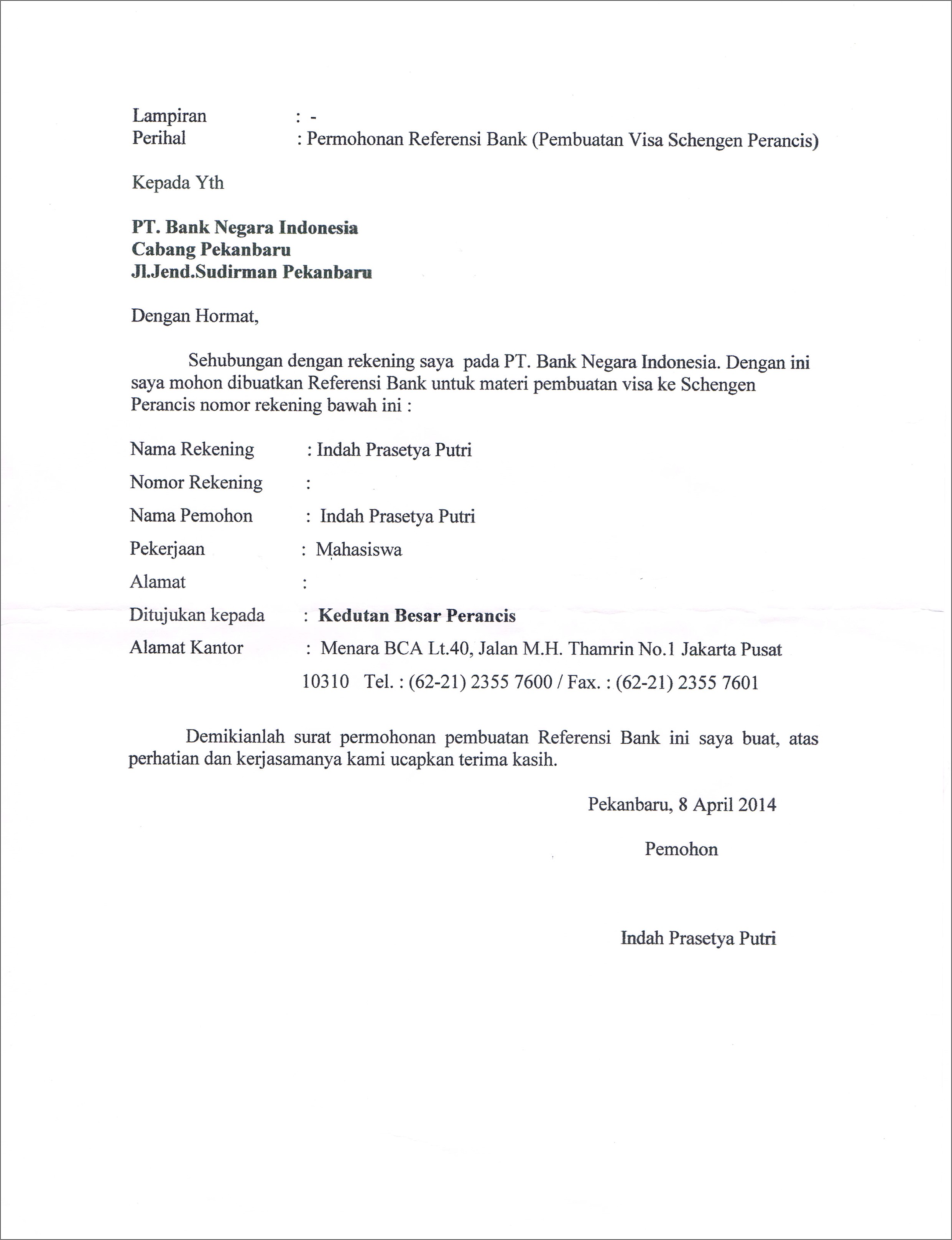 Contoh Surat Keterangan Referensi