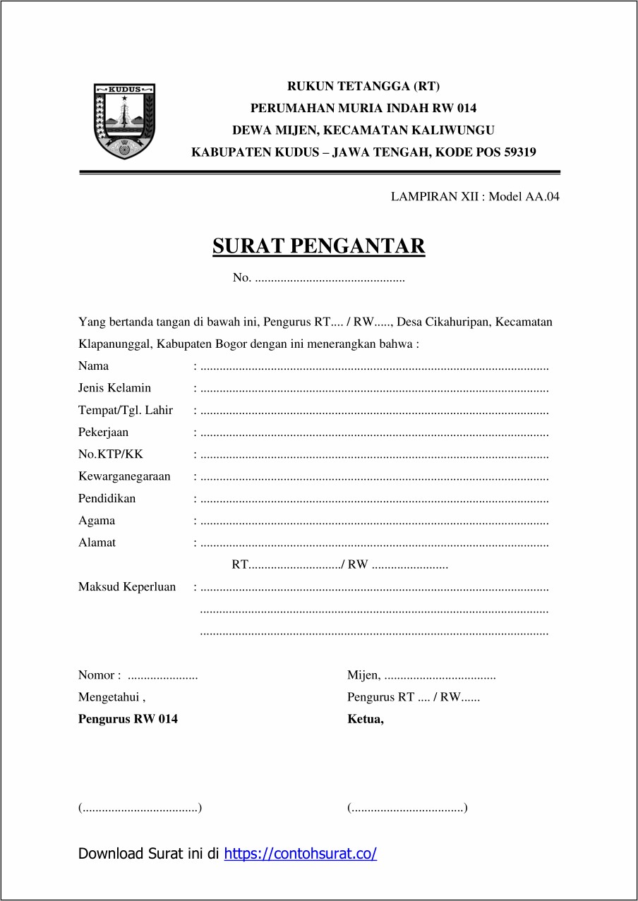 Contoh Surat Keterangan Rt Rw