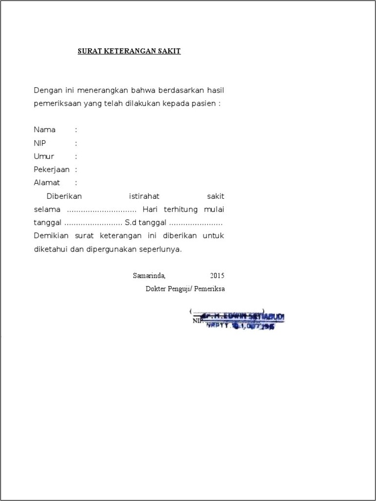 Contoh Surat Keterangan Sakit Cilegon