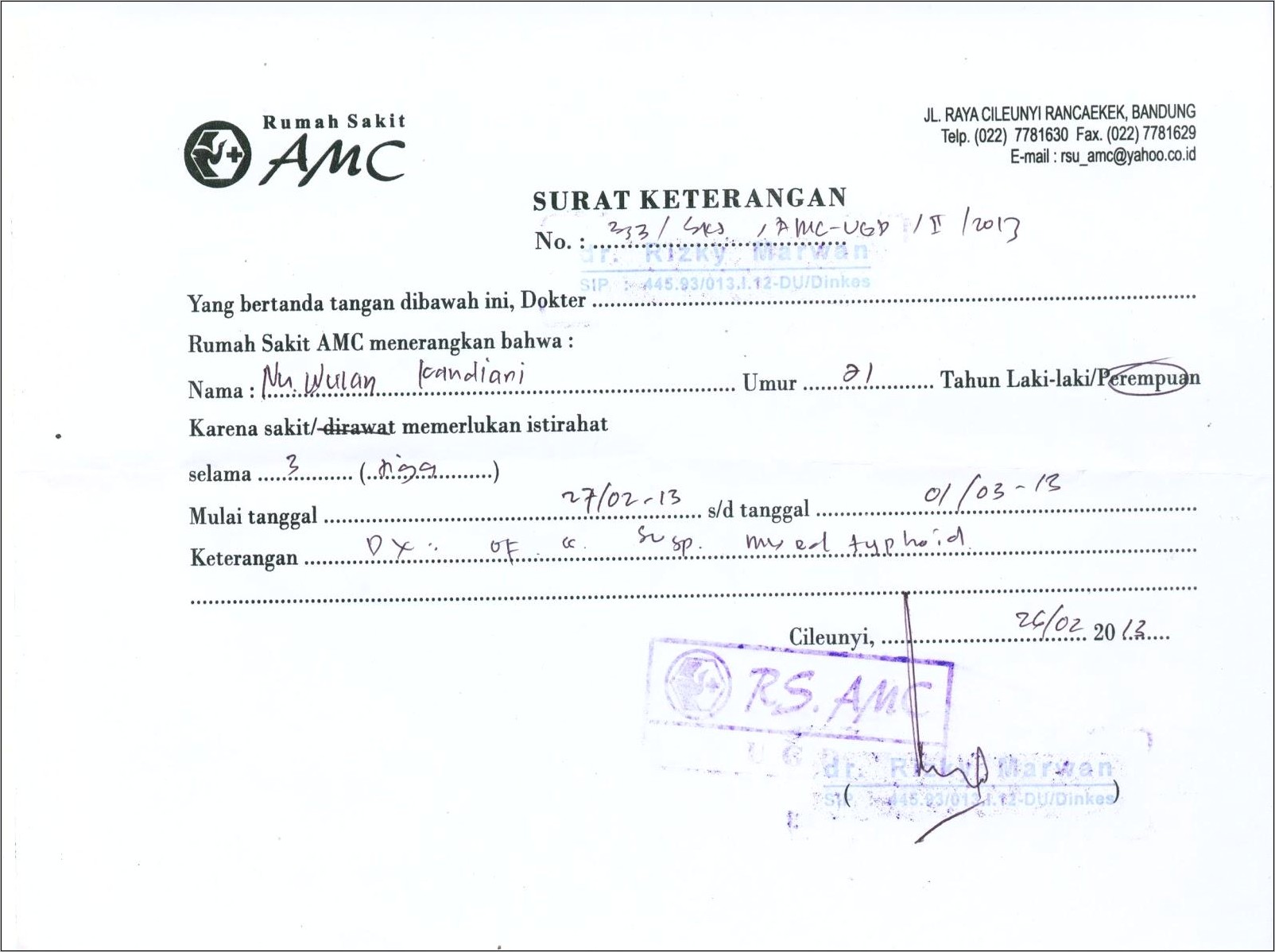 Contoh Surat Keterangan Sakit Dari Dokter Klinik Surabaya