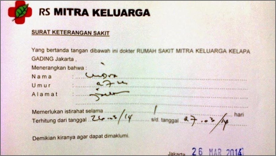 Contoh Surat Keterangan Sakit Rs Ramsay Bintaro