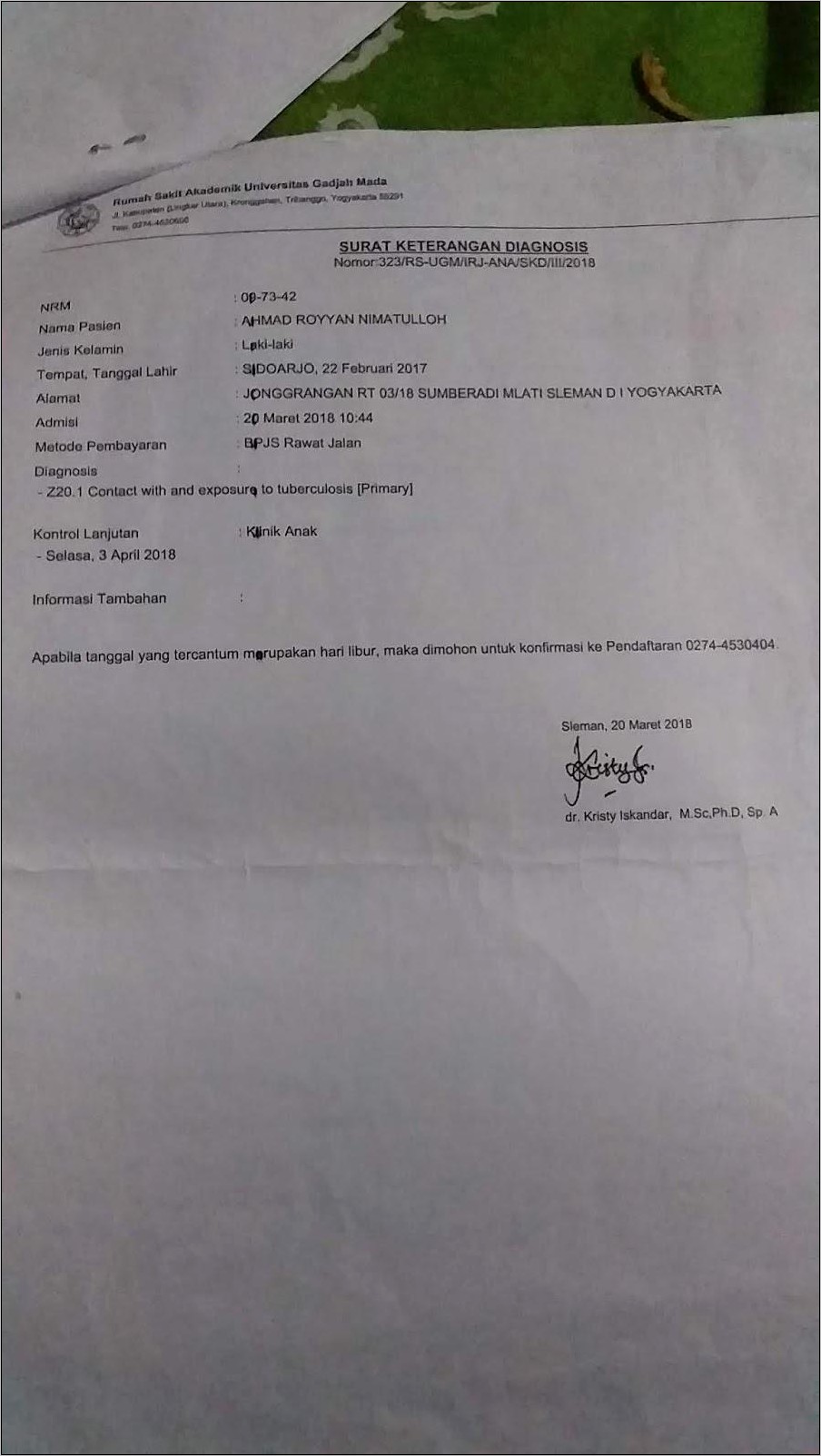 Contoh Surat Keterangan Sakit Tifus