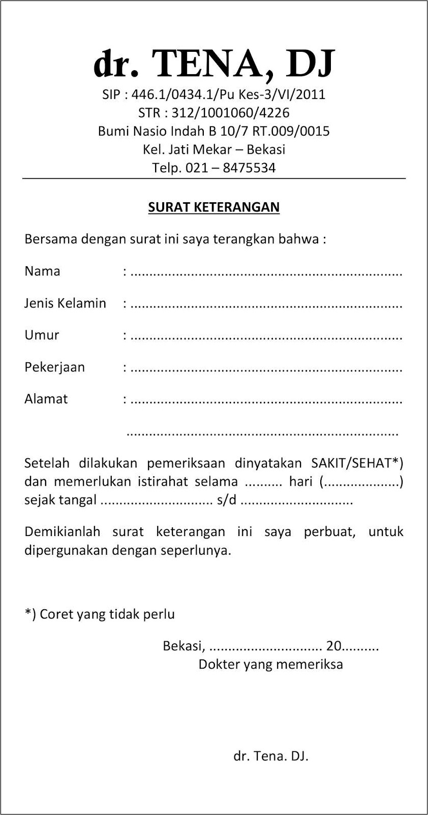 Contoh Surat Keterangan Sedang Tidak Hamil