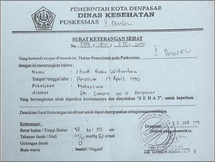 Contoh Surat Keterangan Sehat Bahasa Inggris