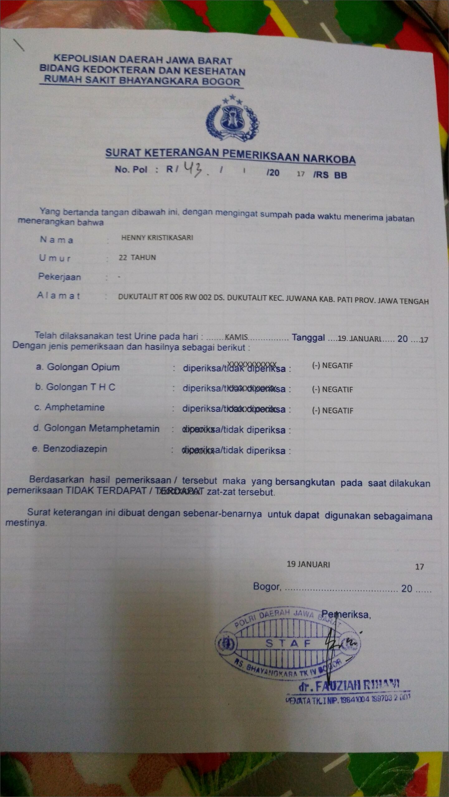 Contoh Surat Keterangan Sehat Rs Bayangkara