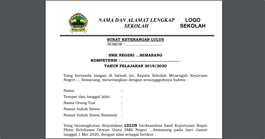 Contoh Surat Keterangan Sekoah