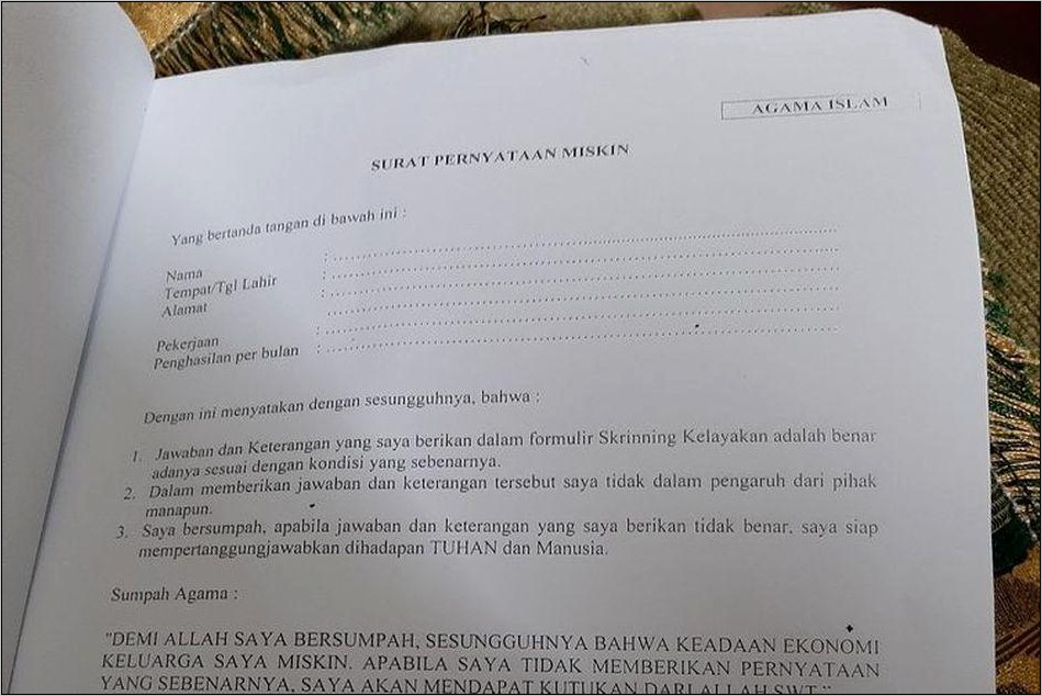 Contoh Surat Keterangan Tidak Mampu Dalam Cerai