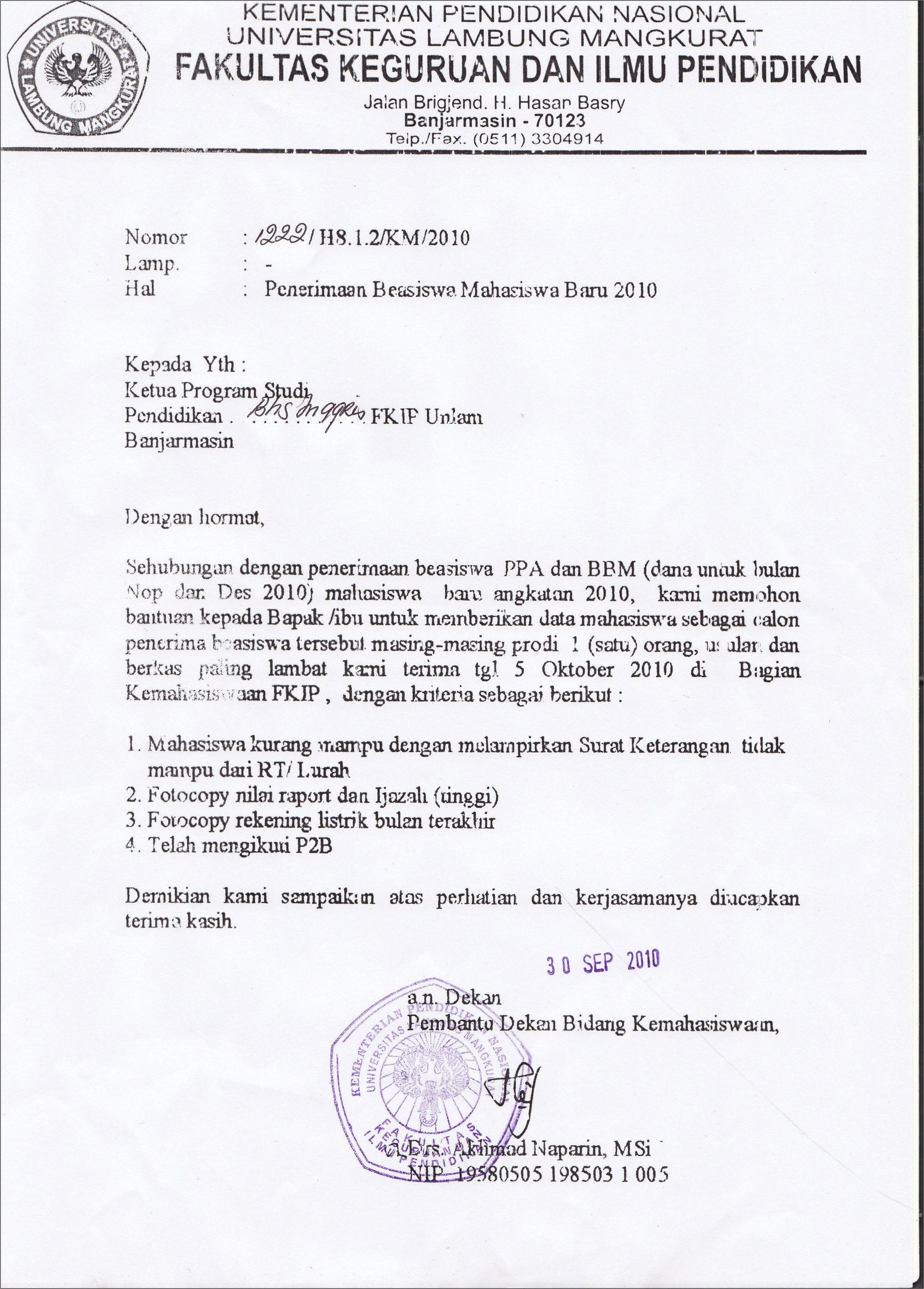 Contoh Surat Keterangan Tidak Mampu Untuk Beasiswa