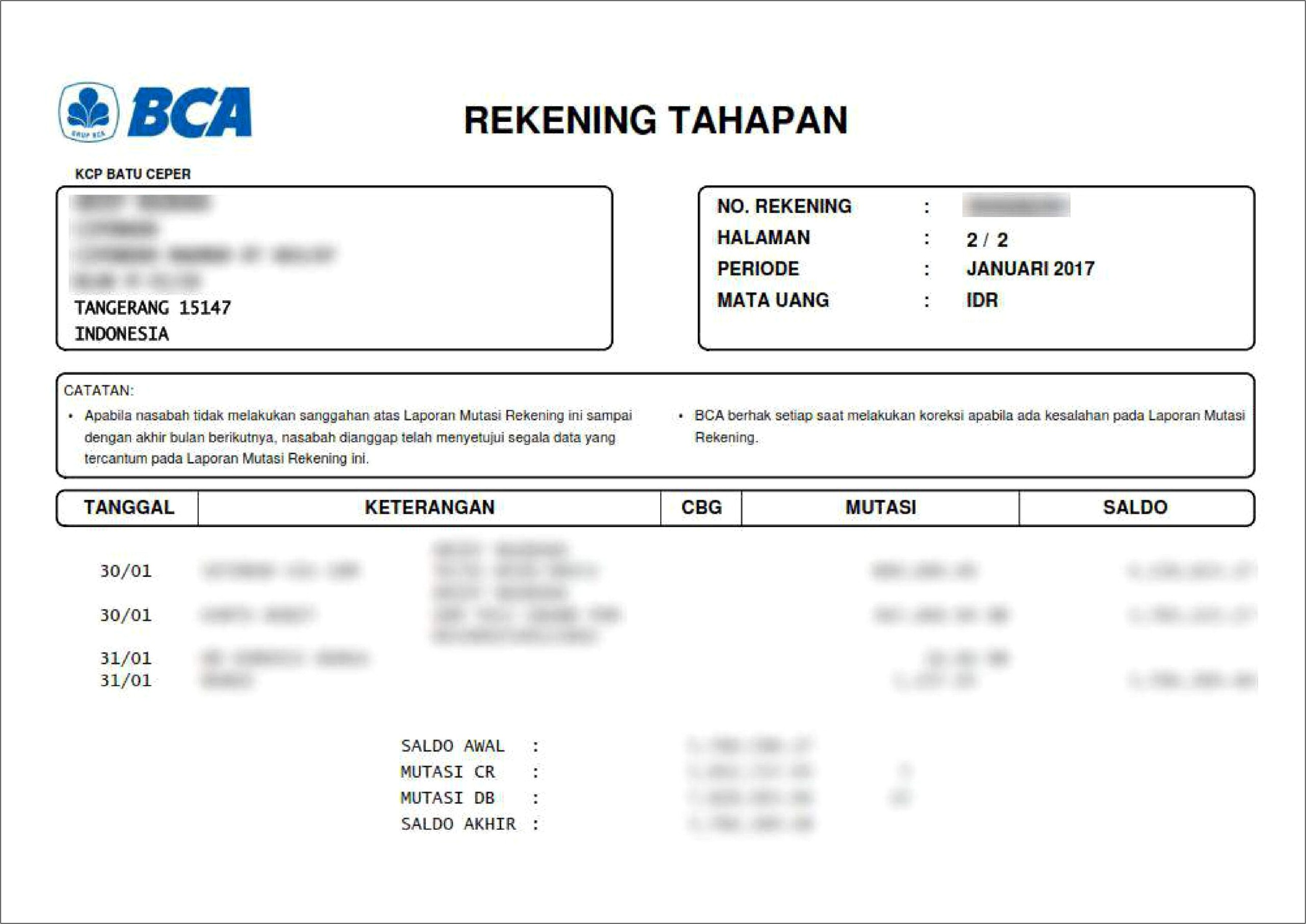 Contoh Surat Keterangan Tidak Terdapat Mutasi Tabungan