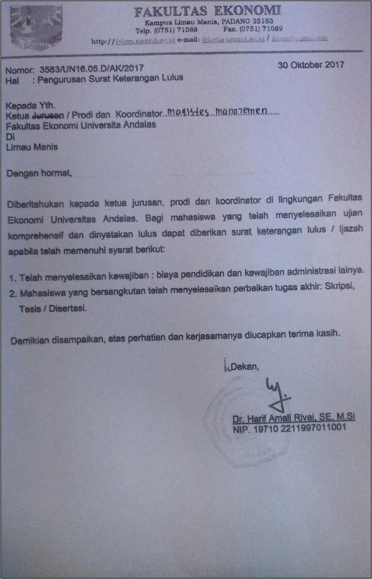 Contoh Surat Keterangan Untuk Skek Kompre