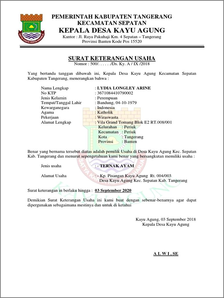 Contoh Surat Keterangan Usaha Kota Bandung