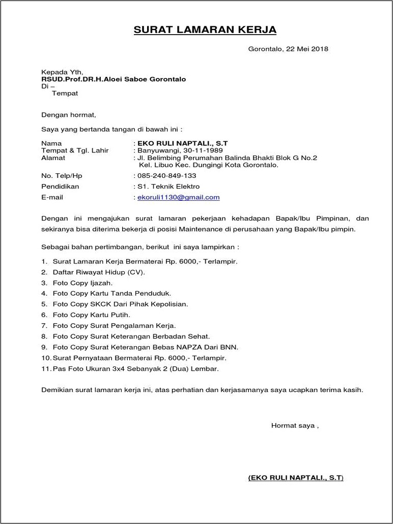 Contoh Surat Keterangan Usaha Kota Gorontalo