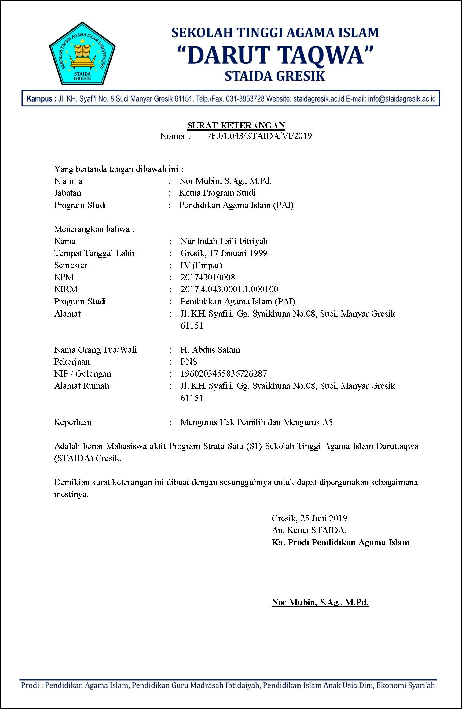 Contoh Surat Keterangan Usaha Rungkut Surabaya
