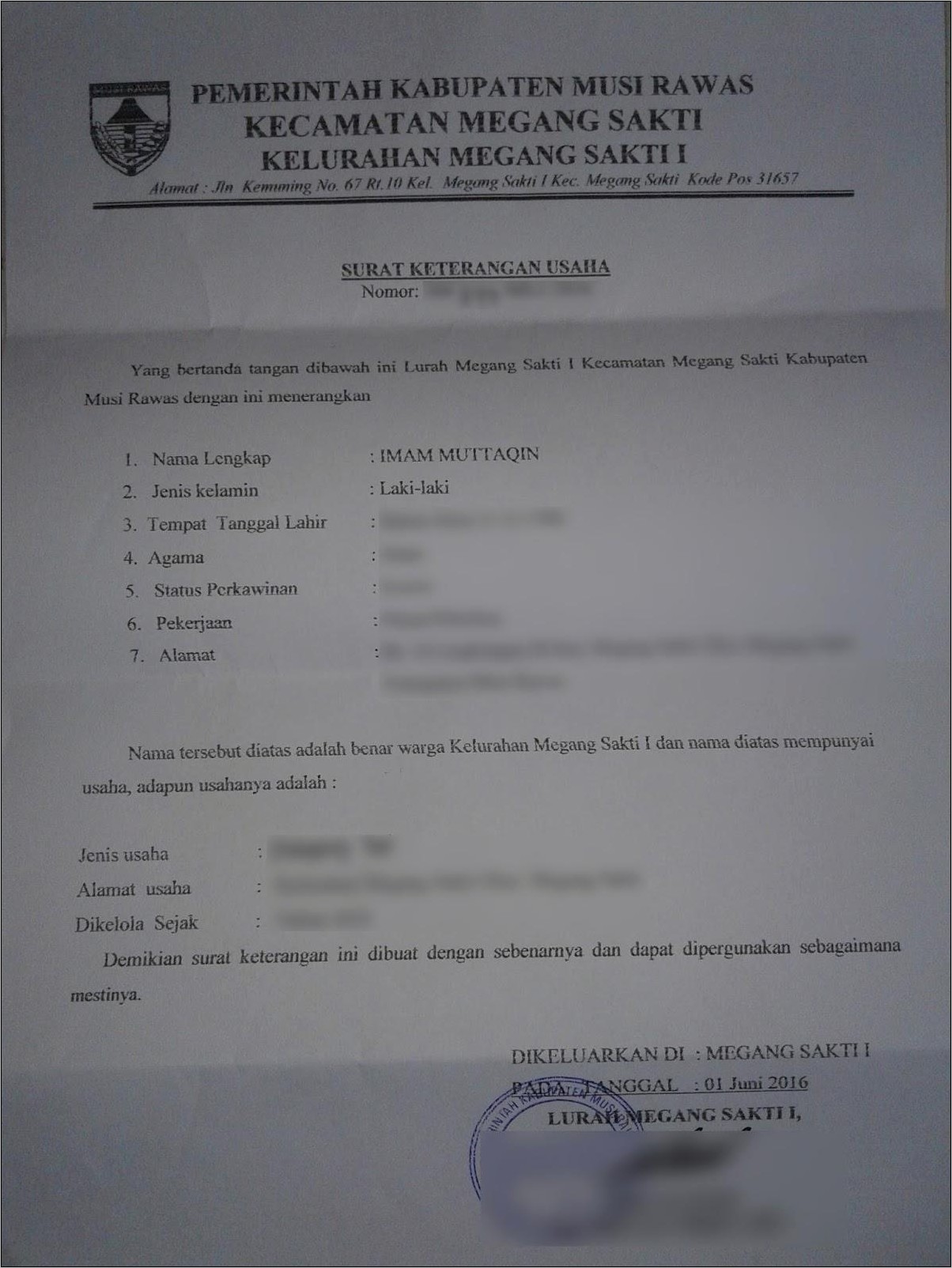 Contoh Surat Keterangan Usaha Untuk Bank Bni