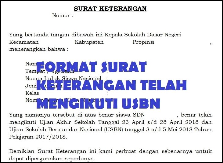 Contoh Surat Keterangan Usbn