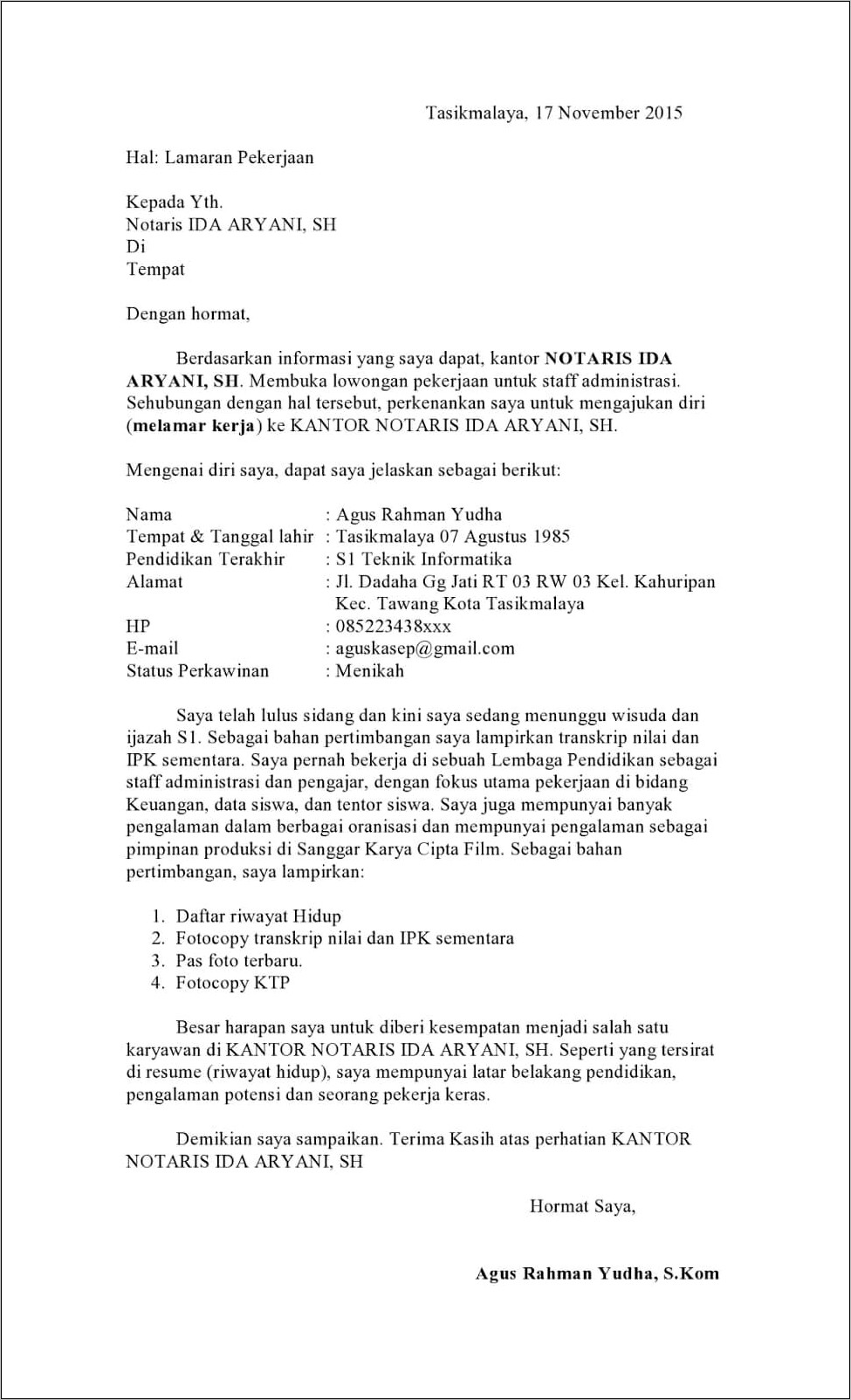 Contoh Surat Paklaring Pt Terang Parts Indonesia