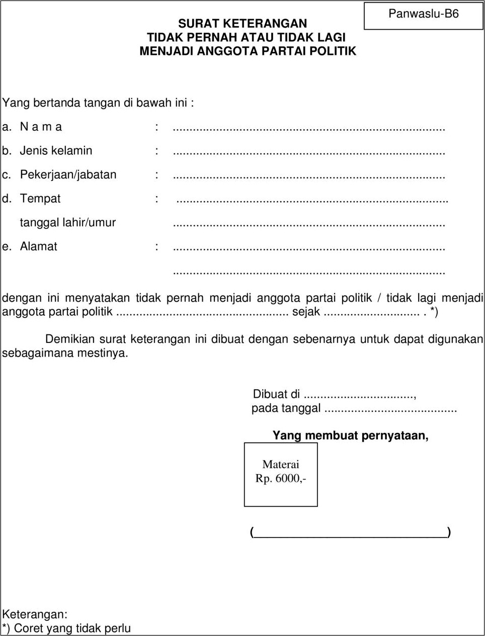 Contoh Surat Pendaftaran Dan Surat Pernyataan Pangwascam