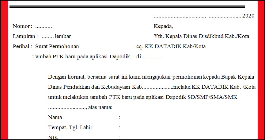 Contoh Surat Pengajuan Permohonan Data