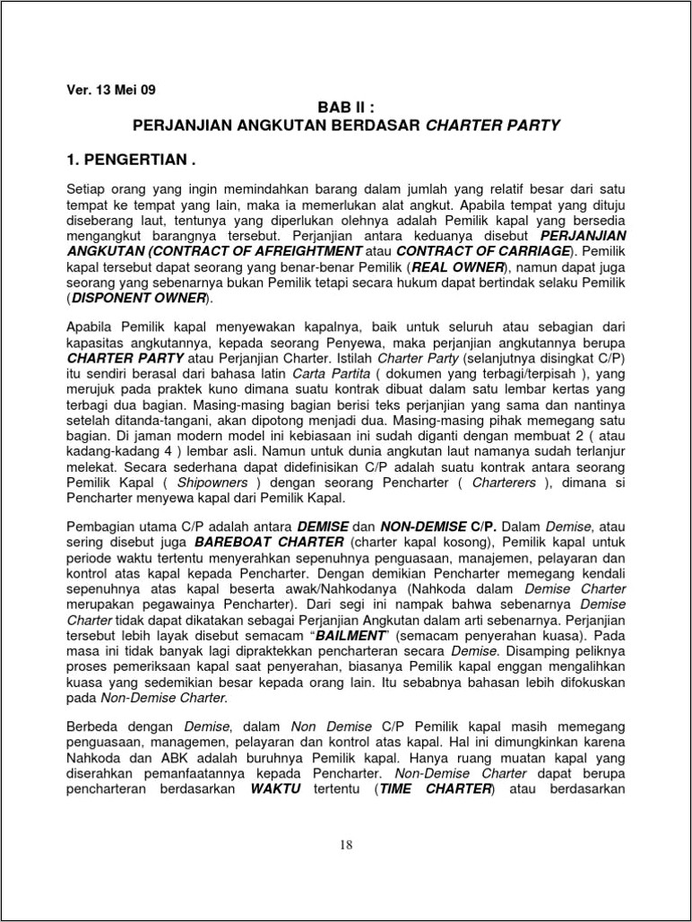 Contoh Surat Perjanjian Charter Party Bbm