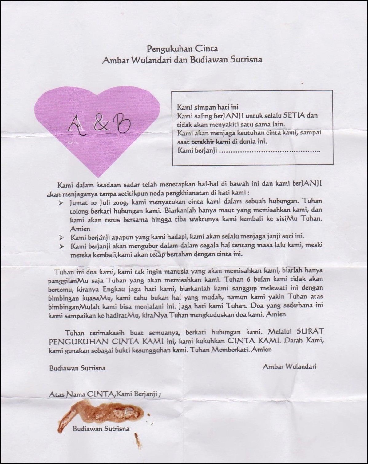 Contoh Surat Perjanjian Cinta Sejati