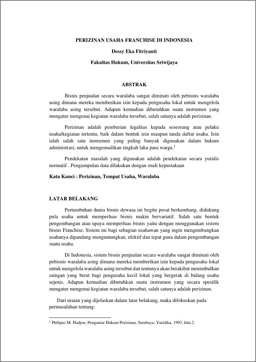 Contoh Surat Perjanjian Franchise Rumah Makan Padang 17 Provinsi
