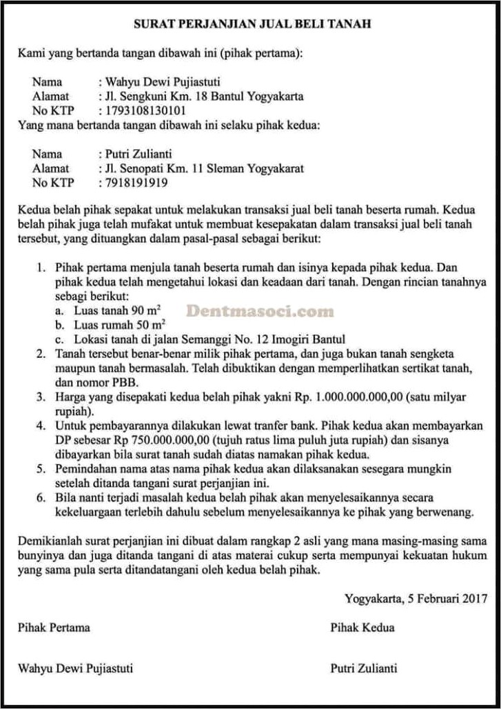 Contoh Surat Perjanjian Jual Beli Tanh