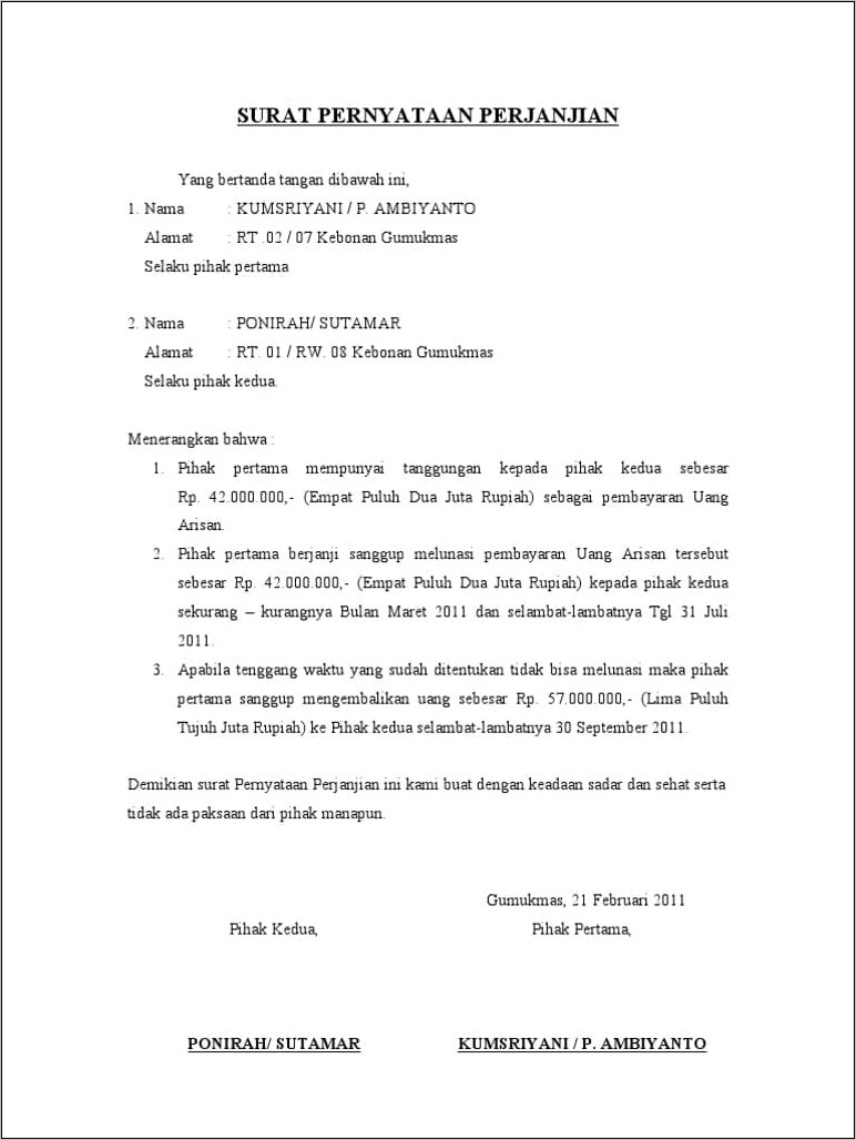 Contoh Surat Perjanjian Ke Agenan