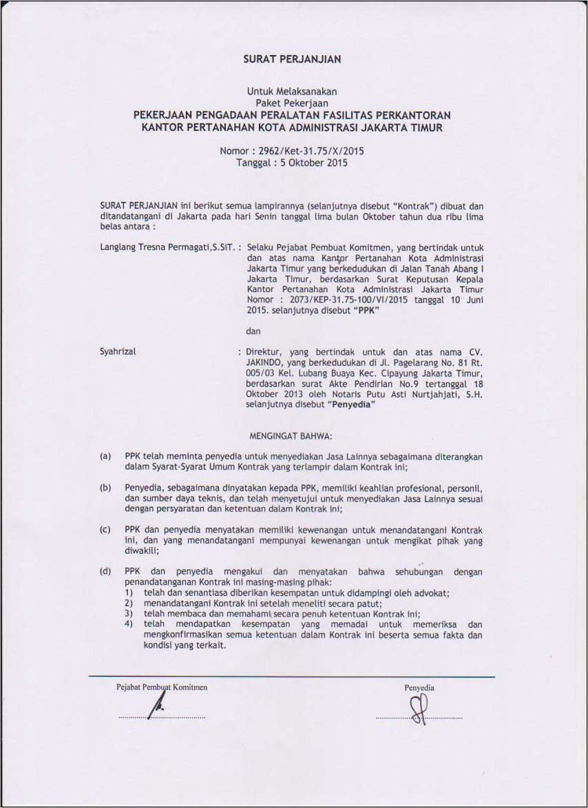 Contoh Surat Perjanjian Kerjasama Borongan Sederhana