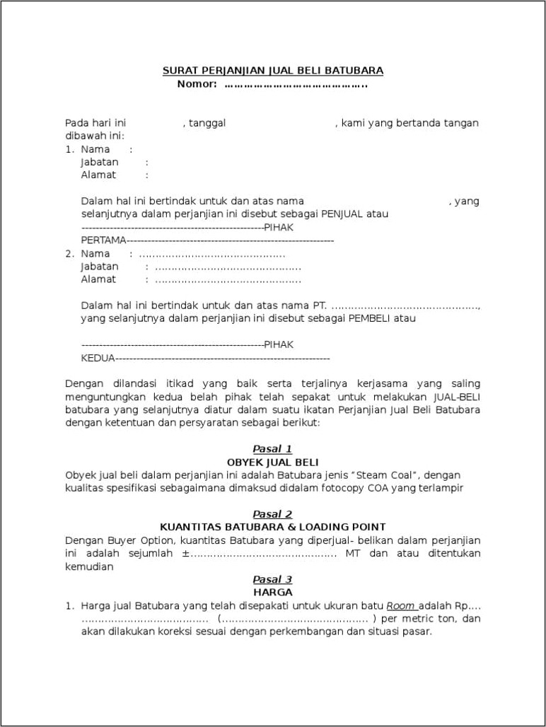 Contoh Surat Perjanjian Kerjasama Importir